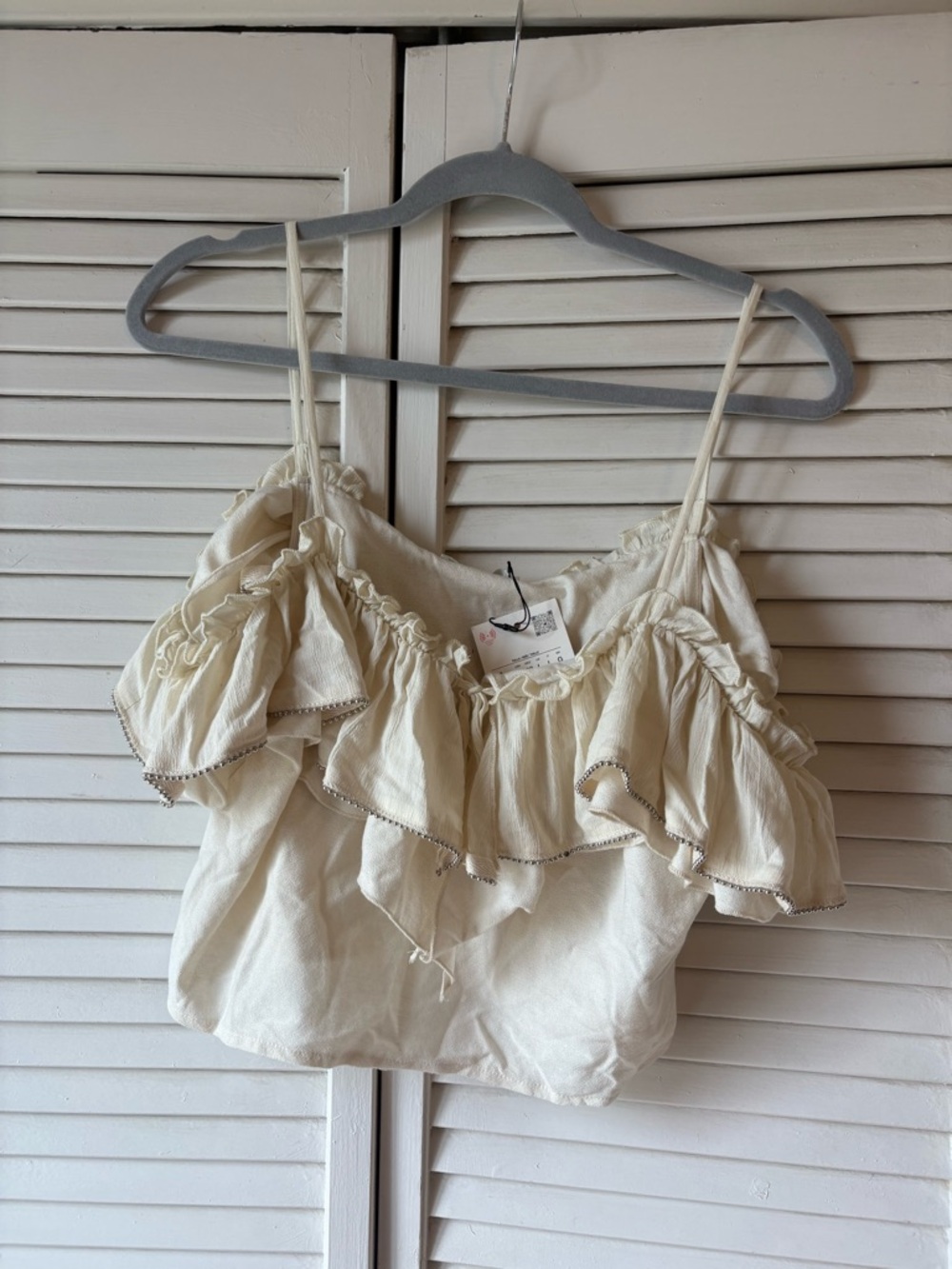 Zara Cream Ruffle Spaghetti Strap Camisole